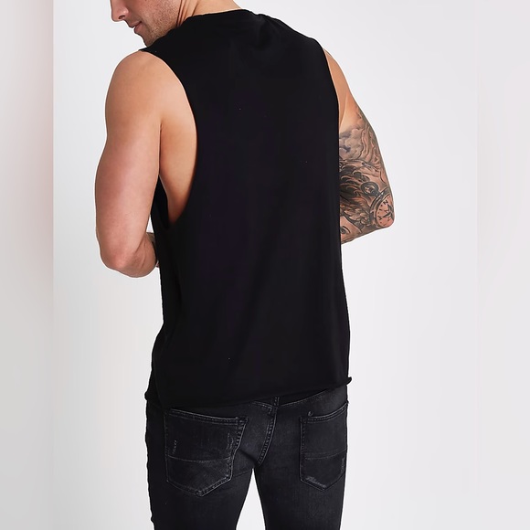 River Island Mens Black Gold Circle Print Tank Top - Picture 4 of 5